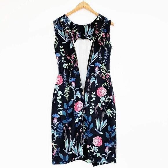 Tommy Hilfiger Sleeveless Dark Floral Sheath Dress Size 4 Party Asymmetric Hem - Picture 4 of 14